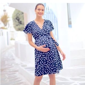 NWT Seraphine Navy Floral Wrap Maternity Dress